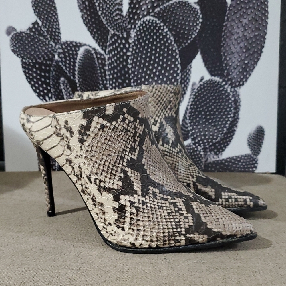 Cape Robbin Black Cream Snakeskin Heels Vulgar Animal Print Vegan Mules Mobwife